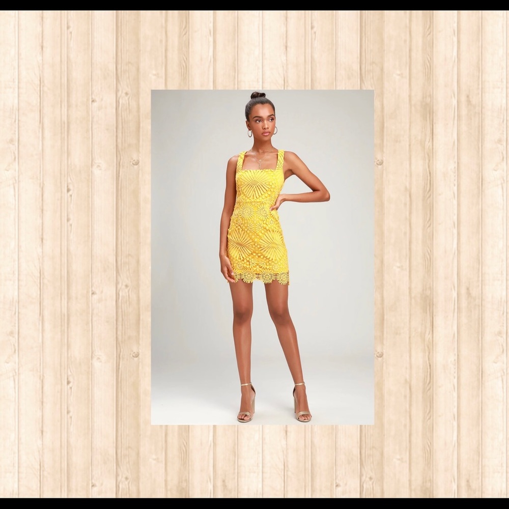 Heart Strings Yellow Lace Mini Dress